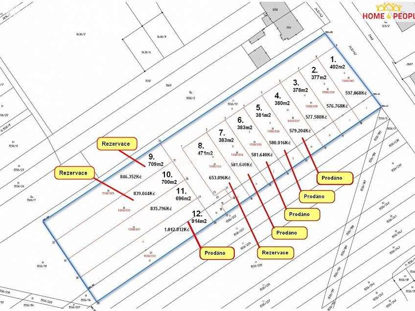 Prodej  stavebního pozemku 408 m^2 Dolní, Tlumačov 