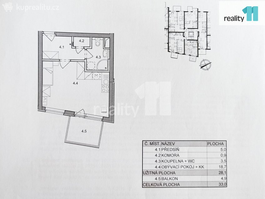 Pronájem bytu 1+kk 33 m^2 Vladycká, Praha 15 