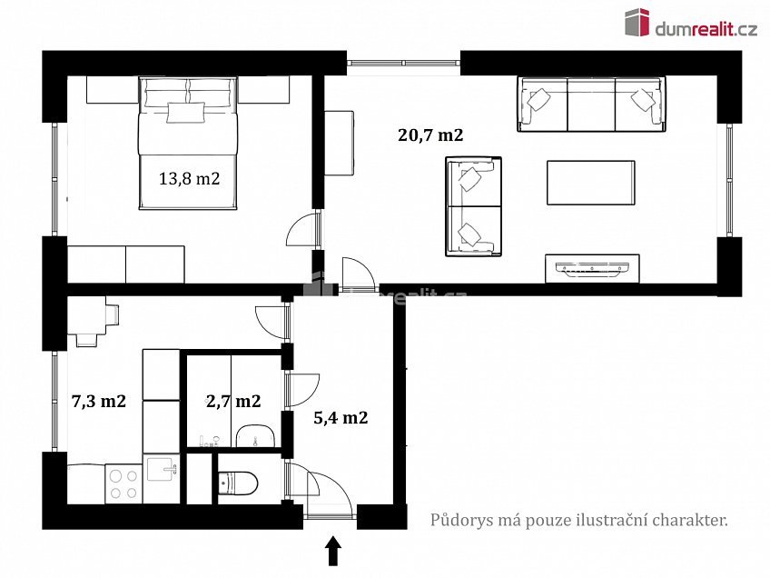 Prodej bytu 2+1 52 m^2 Omlenická, Kaplice 