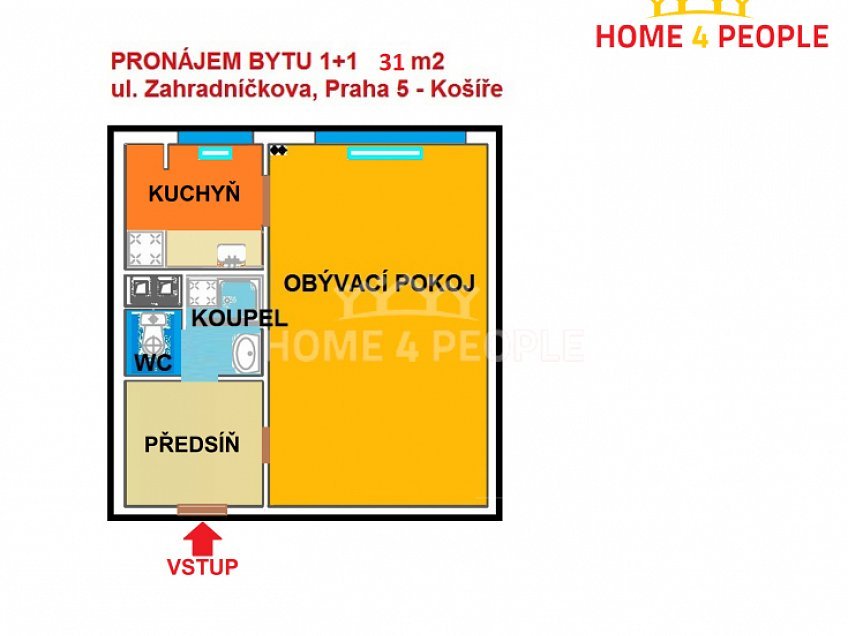 Pronájem bytu 1+1 31 m^2 Zahradníčkova, Praha 5 