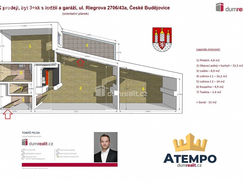 Prodej bytu 3+kk 94 m^2 Riegrova, České Budějovice 