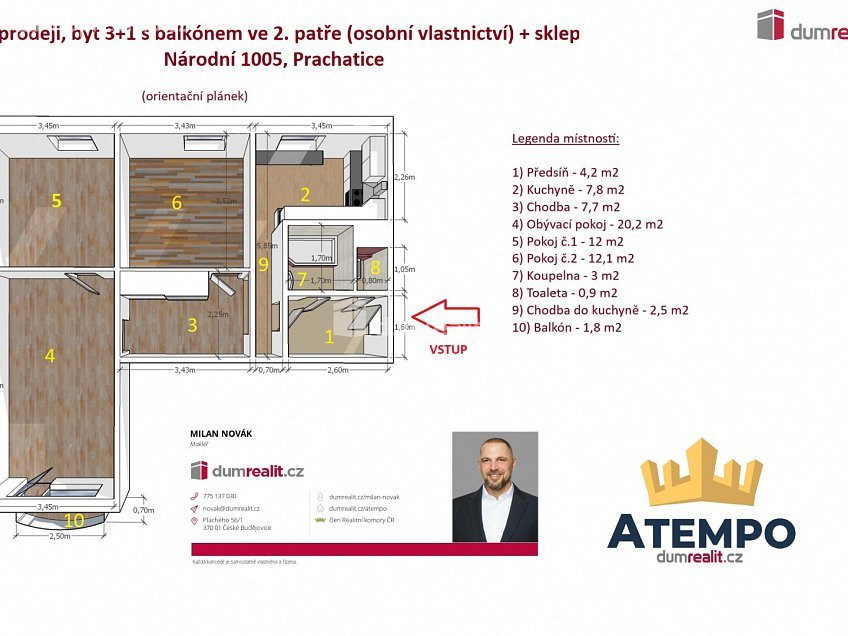 Prodej bytu 3+1 72 m^2 Národní, Prachatice 