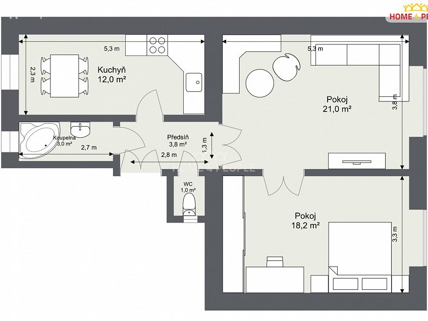 Pronájem bytu 2+1 59 m^2 Pod Slovany, Praha 2 