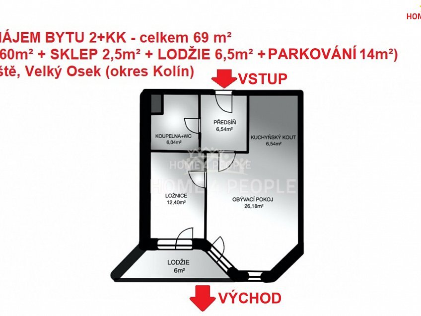 Pronájem bytu 2+kk 69 m^2 U hřiště, Velký Osek 