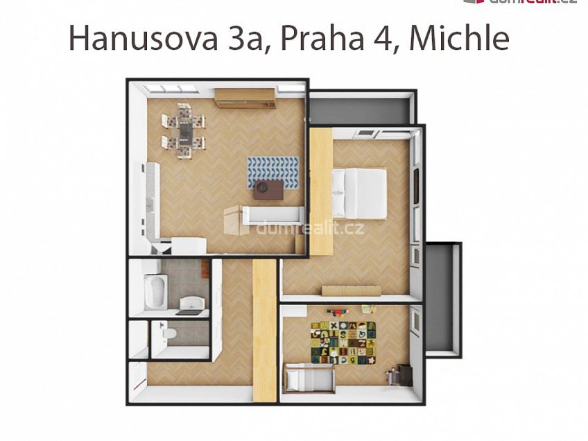 Pronájem bytu 3+kk 78 m^2 Hanusova, Praha 4 