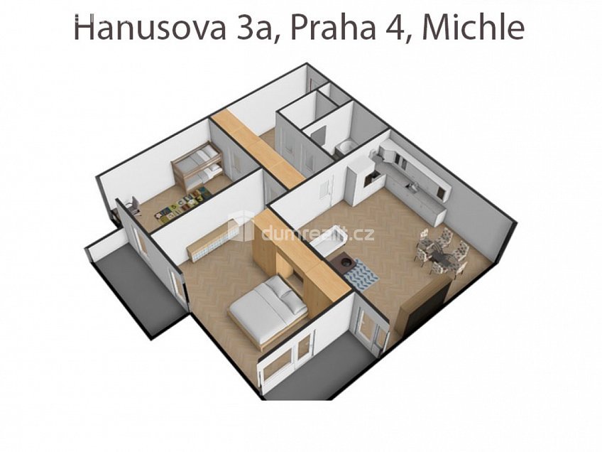 Pronájem bytu 3+kk 78 m^2 Hanusova, Praha 4 