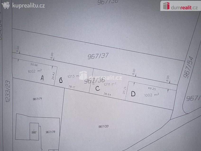 Prodej  stavebního pozemku 1002 m^2 Pražská, Vlachovo Březí 