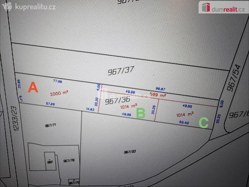 Prodej  stavebního pozemku 1164 m^2 Pražská, Vlachovo Březí 