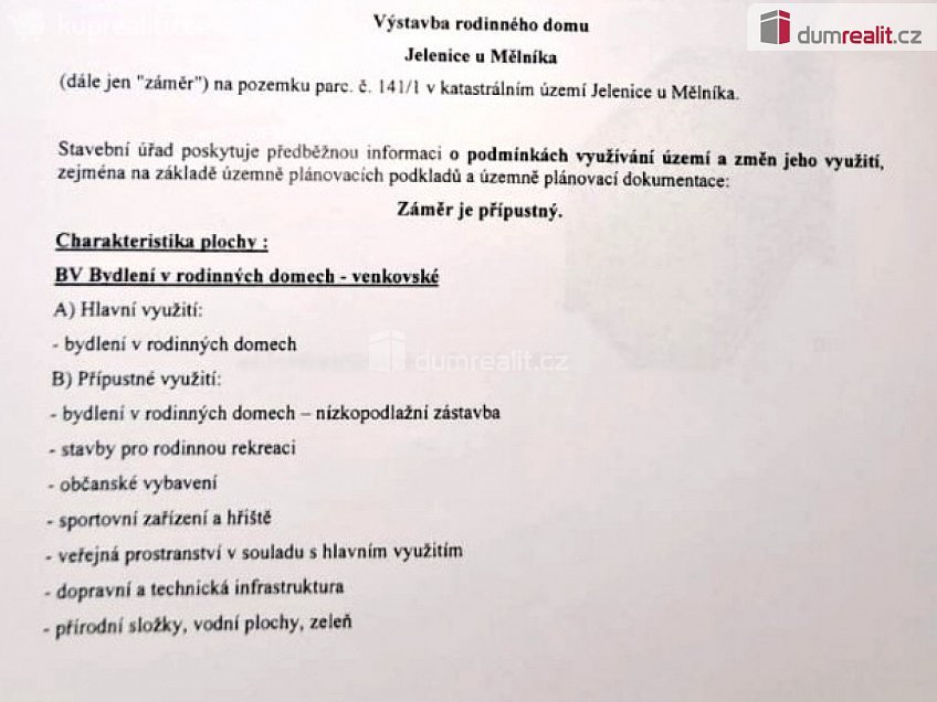 Prodej  stavebního pozemku 1335 m^2 Malý Újezd, Malý Újezd 