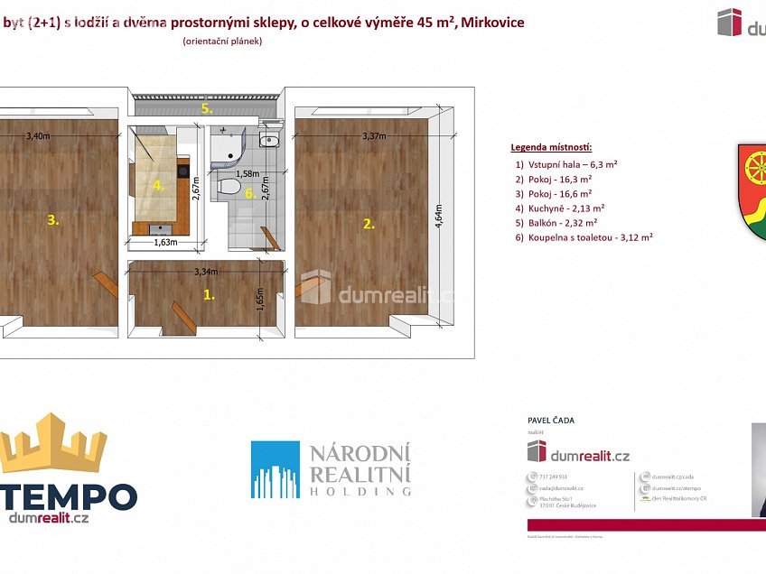 Pronájem bytu 2+1 45 m^2 Mirkovice, Mirkovice 