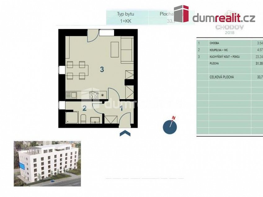 Pronájem bytu 1+kk 36 m^2 Klapálkova, Praha 11 