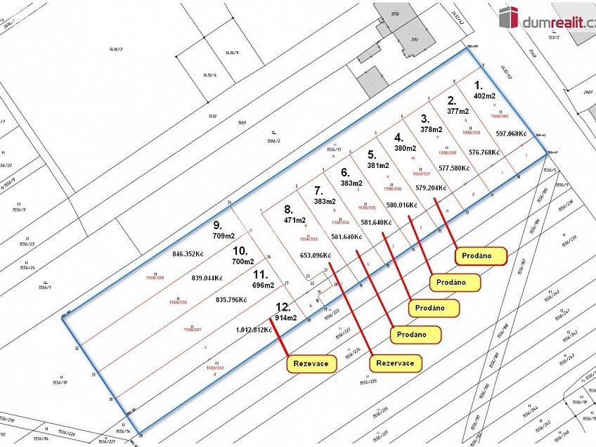 Prodej  stavebního pozemku 408 m^2 Dolní, Tlumačov 