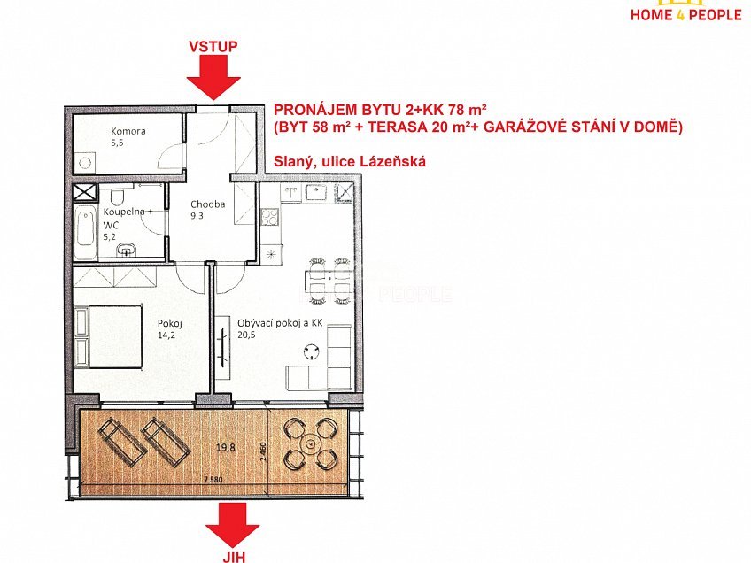 Pronájem bytu 2+kk 78 m^2 Lázeňská, Slaný 