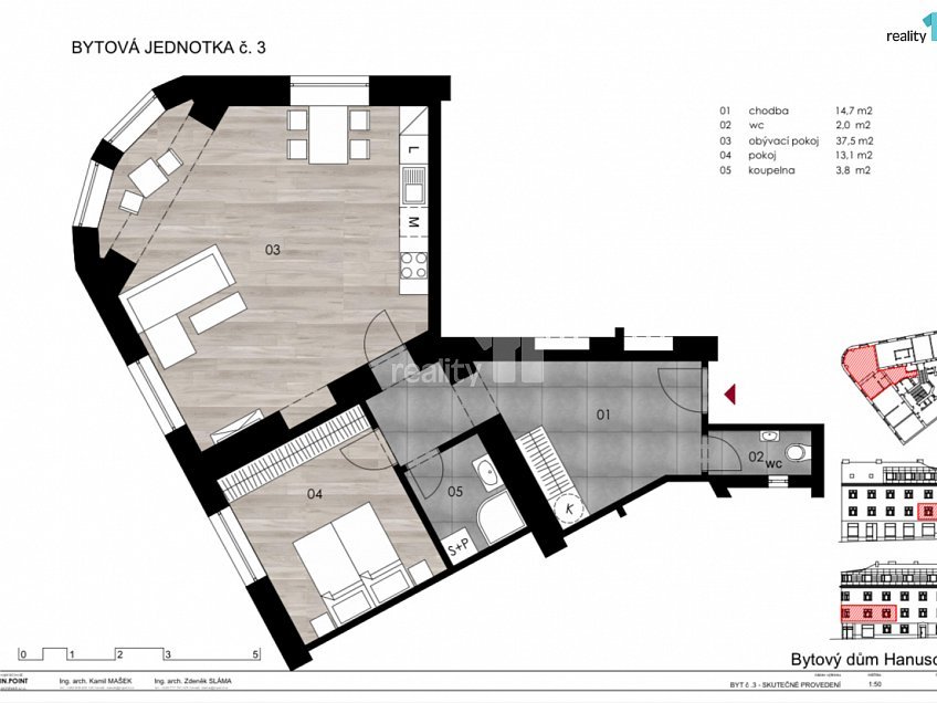 Pronájem bytu 2+kk 74 m^2 Hanusova, Praha 4 