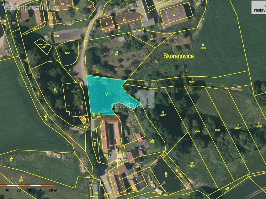 Prodej  stavebního pozemku 942 m^2 Martinice u Onšova, Martinice u Onšova 