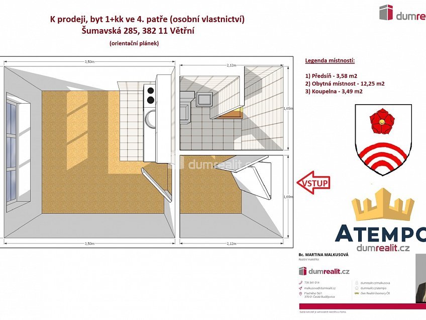 Prodej bytu 1+kk 19 m^2 Šumavská, Větřní 
