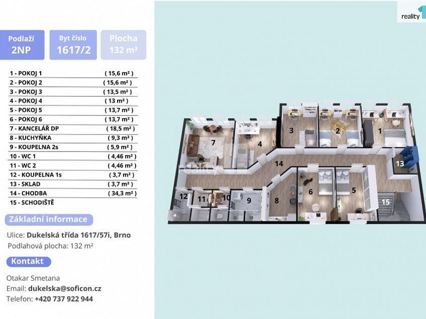 Pronájem bytu atypický 132 m^2 Dukelská třída, Brno 