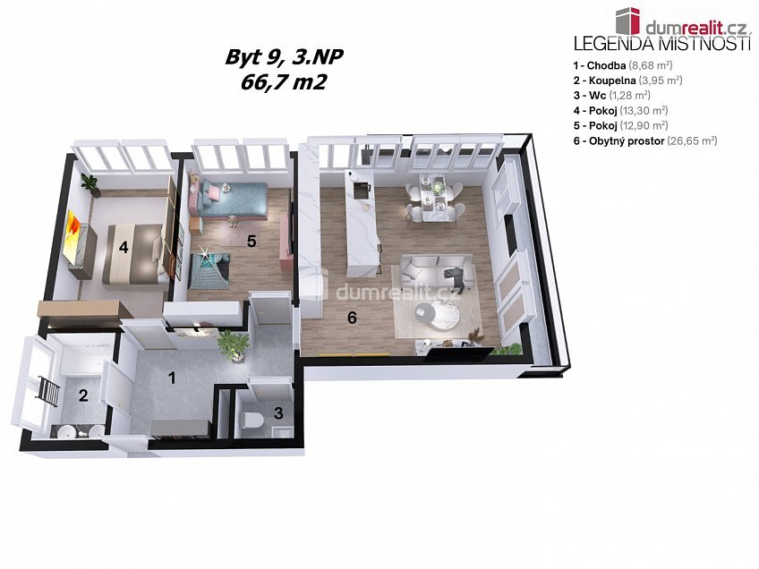 Prodej bytu 3+kk 66 m^2 Rohelova, Mělník 