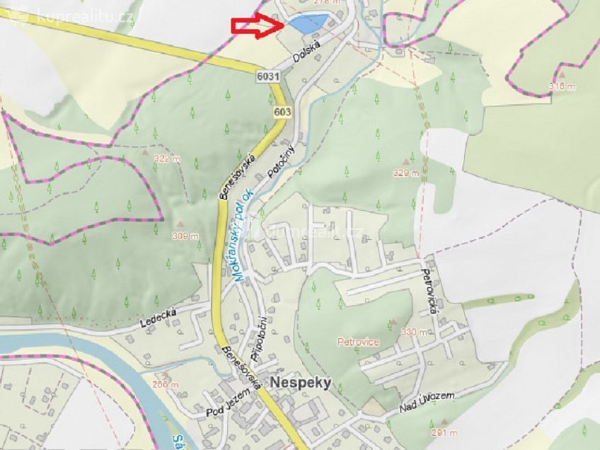 Prodej  stavebního pozemku 2256 m^2 Nad Splavem, Nespeky 