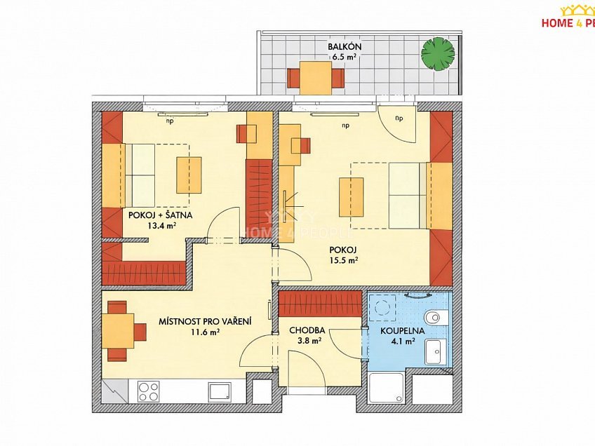Prodej bytu 2+1 51 m^2 Gollové, Praha 5 
