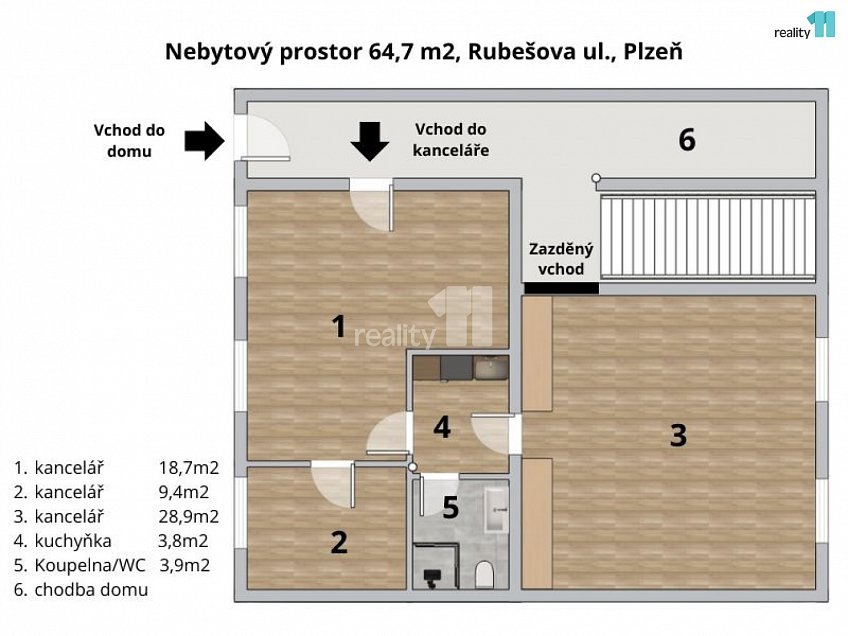 Prodej  kanceláře 65 m^2 Rubešova, Plzeň 