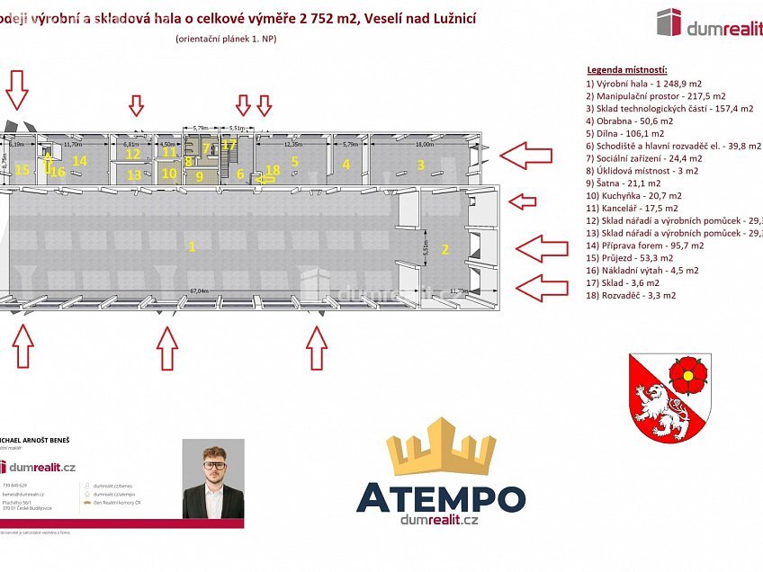 Prodej  výrobních prostor 2752 m^2 Svinenská, Veselí nad Lužnicí 