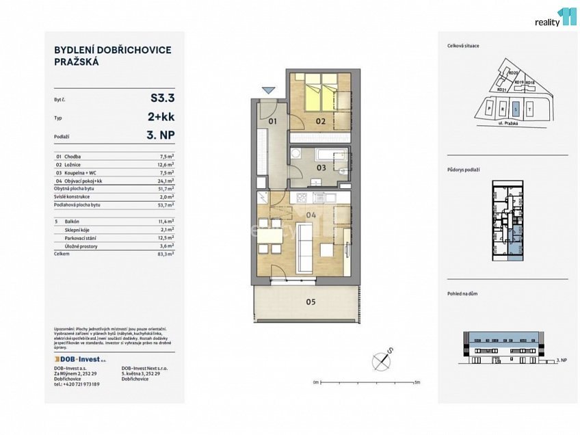 Pronájem bytu 2+kk 54 m^2 Pražská, Dobřichovice 