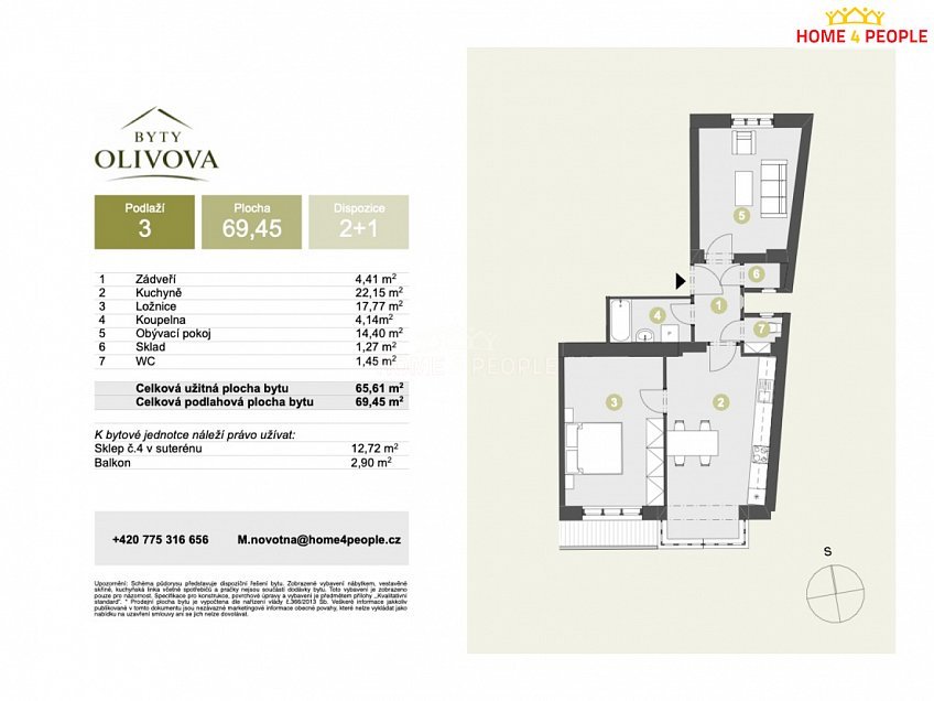 Prodej bytu 2+1 69 m^2 Olivova, Říčany 