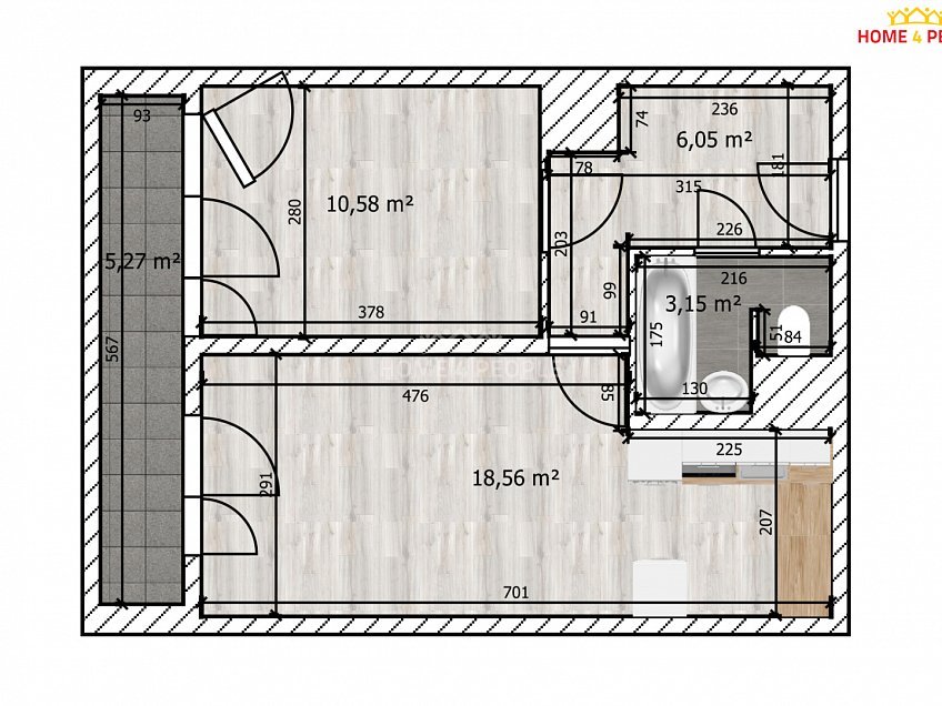 Pronájem bytu 2+kk 40 m^2 Hornoměcholupská, Praha 15 