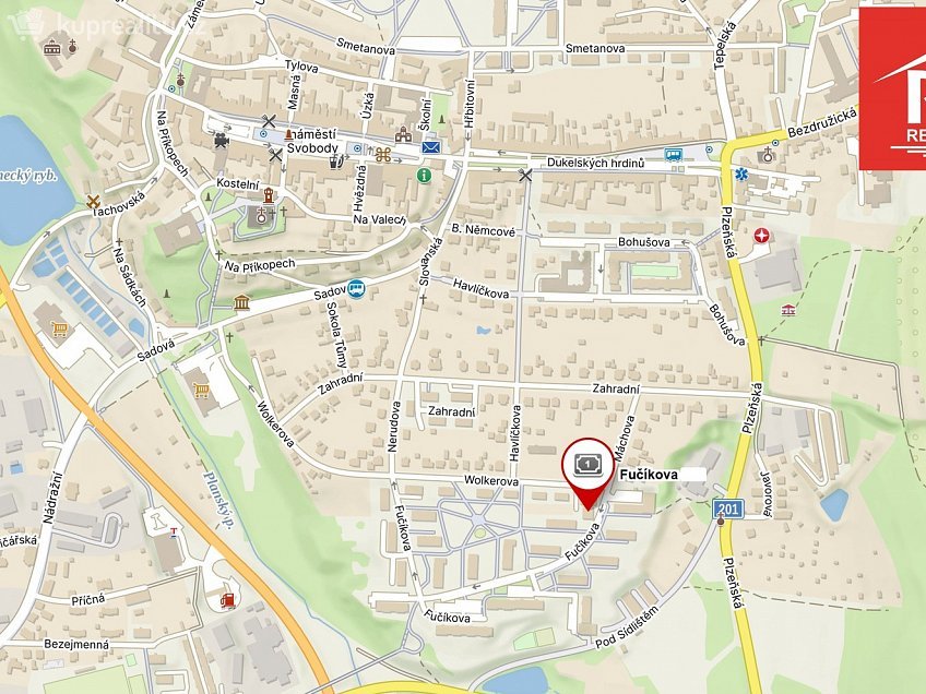 Prodej  obchodních prostor 200 m^2 Fučíkova 812, Planá 