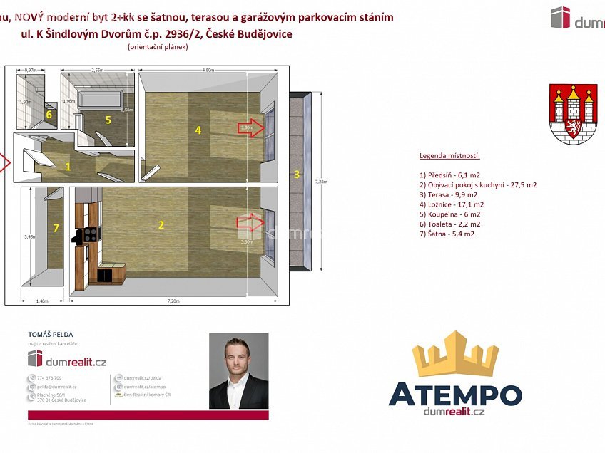 Pronájem bytu 2+kk 77 m^2 Branišovská, České Budějovice 
