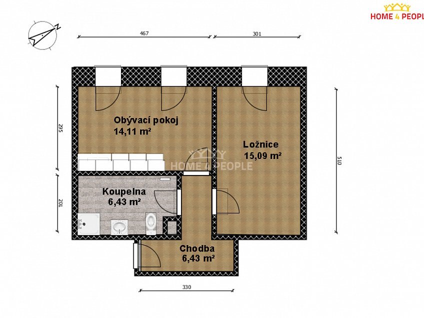 Pronájem bytu 2+kk 45 m^2 Český Brod, Český Brod 
