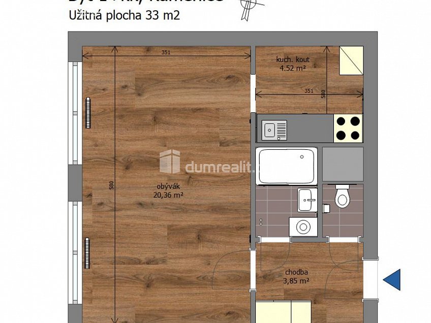Pronájem bytu 1+kk 33 m^2 Sídliště II, Kamenice 