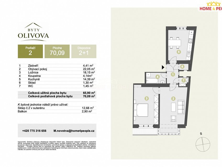 Prodej bytu 2+1 70 m^2 Olivova, Říčany 