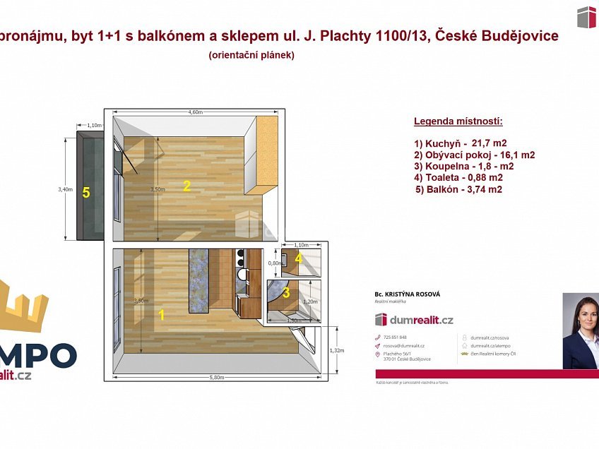 Pronájem bytu 1+1 38 m^2 J. Plachty, České Budějovice 