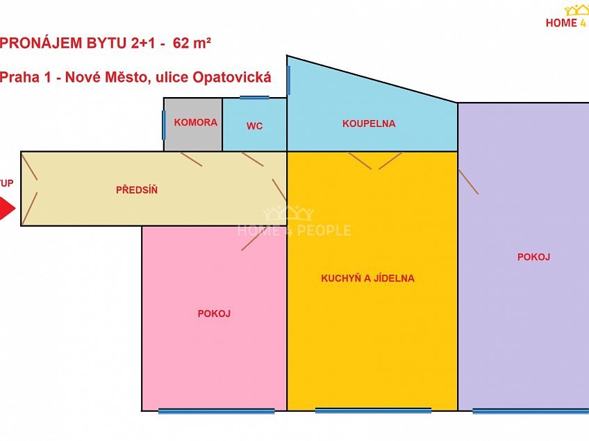 Pronájem bytu 2+1 62 m^2 Opatovická, Praha 1 