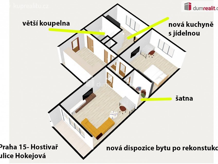 Prodej bytu 2+1 66 m^2 Hokejová, Praha 15 
