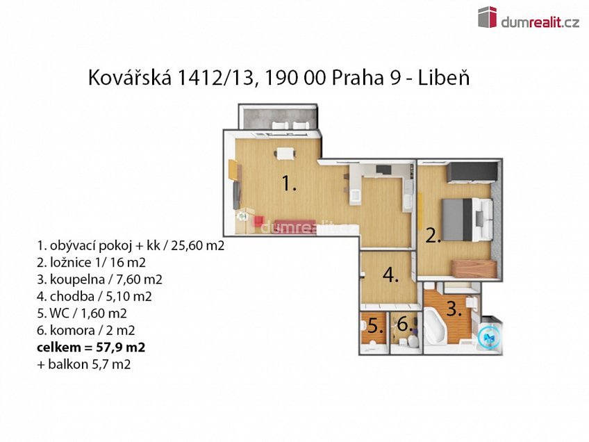 Pronájem bytu 2+kk 64 m^2 Kovářská, Praha 9 