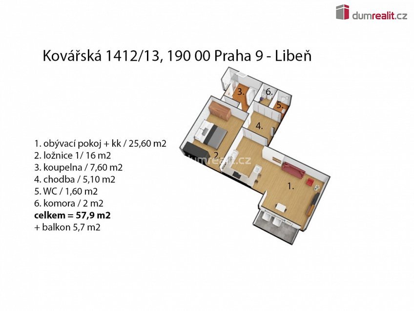 Pronájem bytu 2+kk 64 m^2 Kovářská, Praha 9 