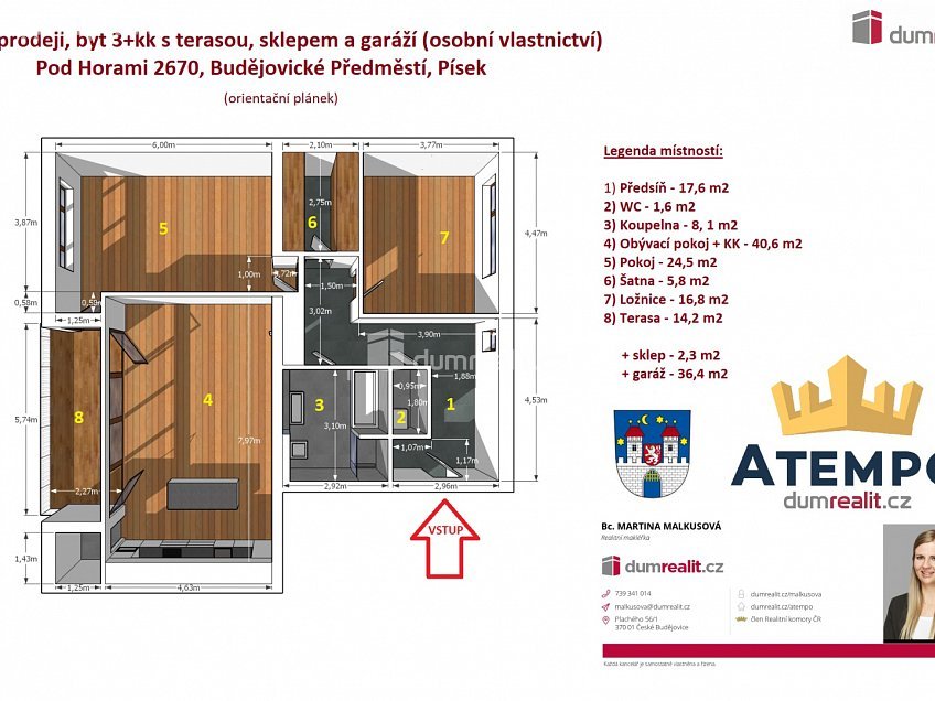 Prodej bytu 3+kk 166 m^2 Pod Horami, Písek 