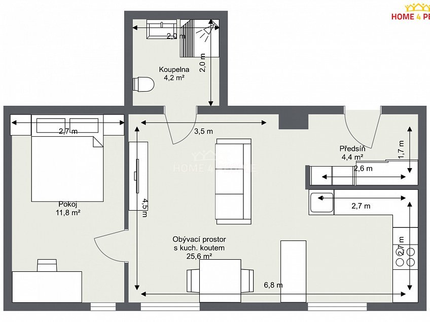 Pronájem bytu 2+kk 46 m^2 Chrášťany, Chrášťany 