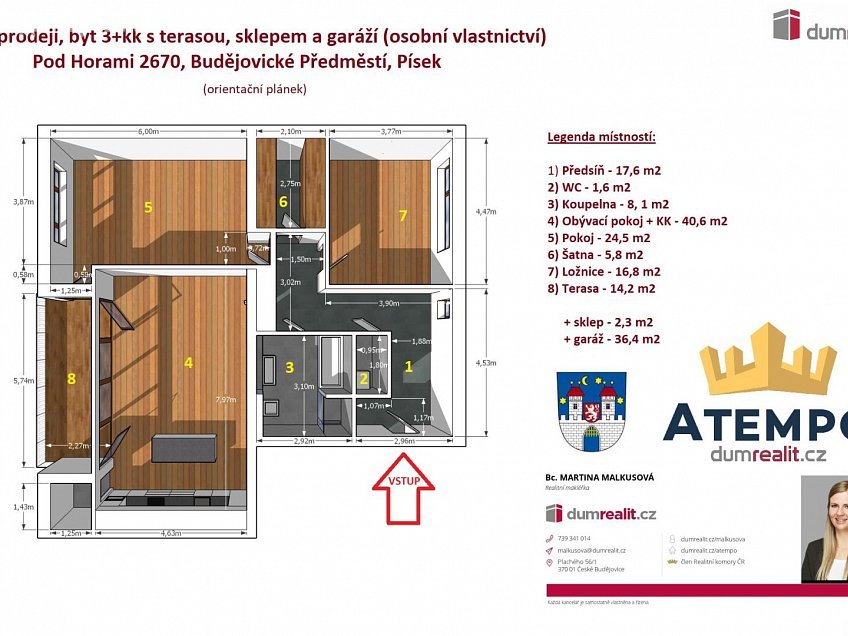 Prodej bytu 3+kk 166 m^2 Pod Horami, Písek 