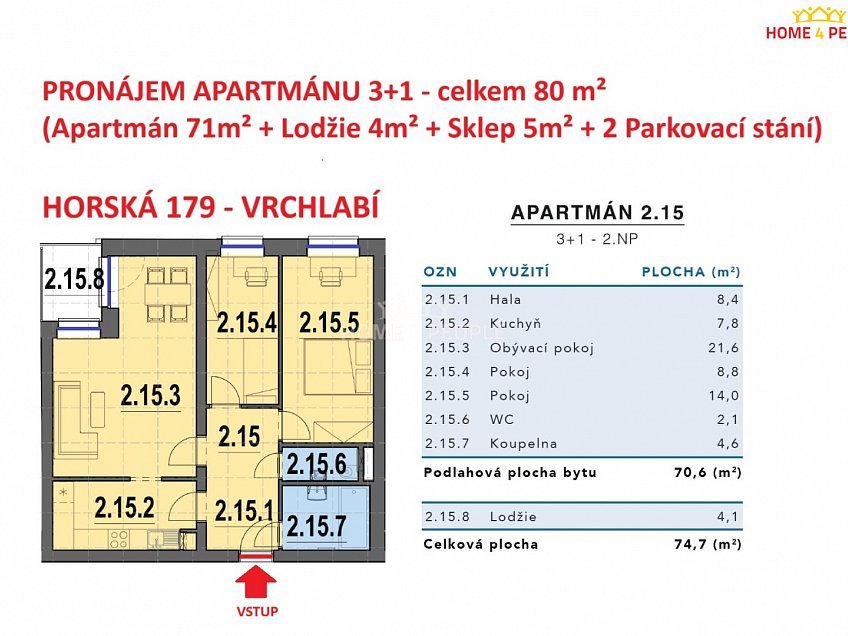 Pronájem bytu 3+1 80 m^2 Horská, Vrchlabí 