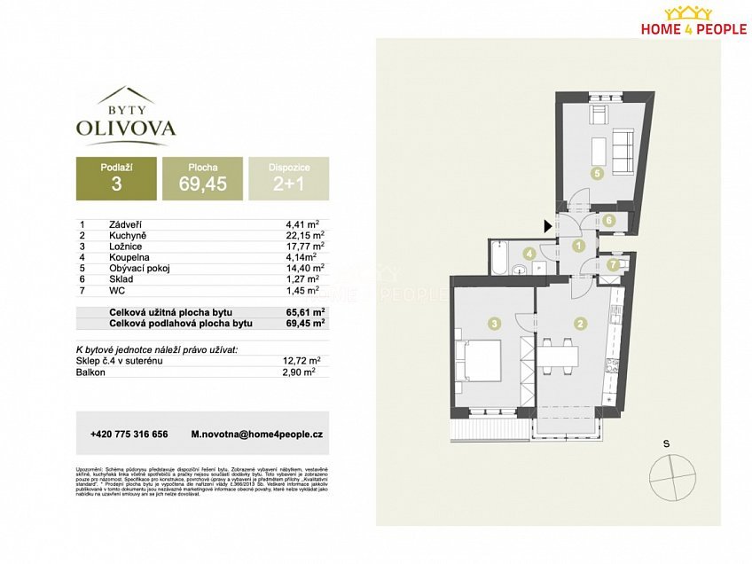 Prodej bytu 2+1 69 m^2 Olivova, Říčany 