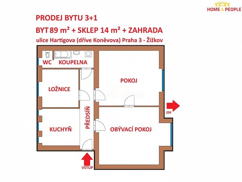 Prodej bytu 3+1 89 m^2 Hartigova, Praha 3 