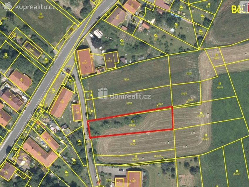 Prodej  stavebního pozemku 1218 m^2 Běštín, Běštín 