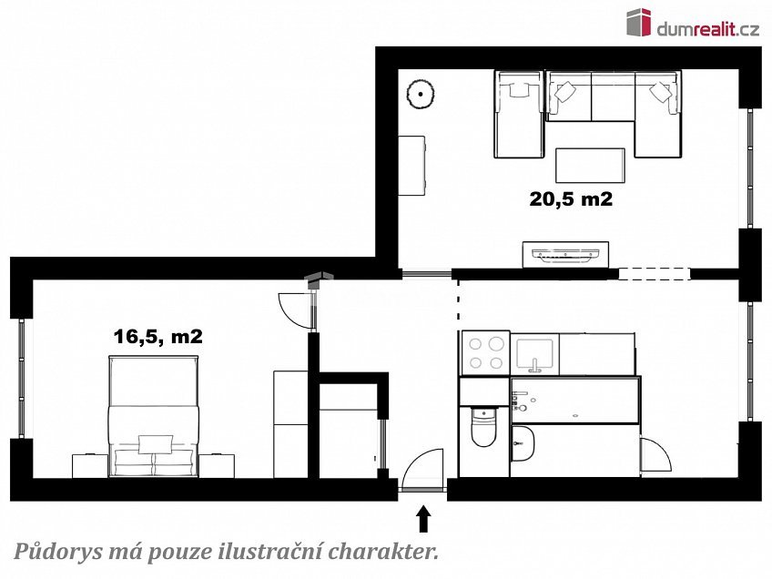 Pronájem bytu 2+1 60 m^2 Za Nádražím, Český Krumlov 